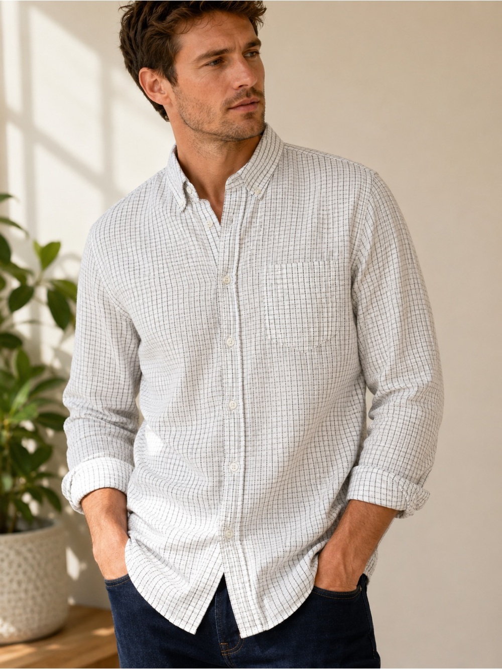 Billy Reid Standard Fit Button Down Shirt Men’s Small 100% Cotton windowpane